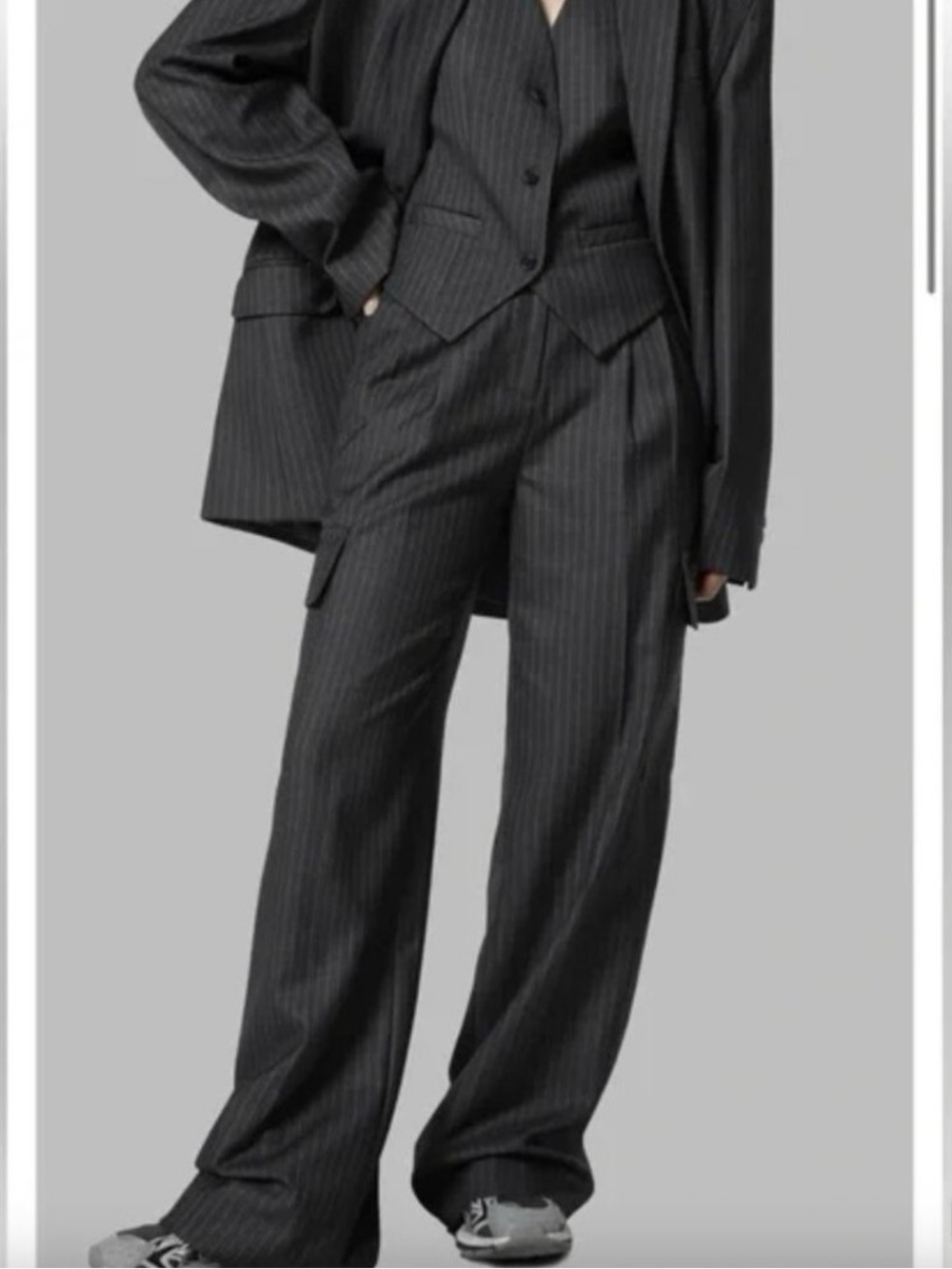 THE FRANKIE SHOP Pinstripe Wide-Leg Cargo Dress Pants - Gray